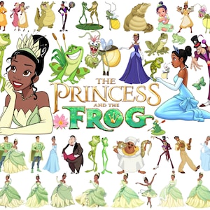 Prinzessin und der Frosch PNG-Paket | Über 40 PNG-Bilder von Prinzessin und dem Frosch | Tiana-Clipart-Paket | Transparenter Hintergrund | Digitaler Download