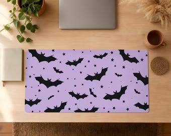 Vleermuis Halloween bureauonderlegger, Lavendel Nachthemel bureauonderlegger, Grote muismat, Spooky schattige bureauonderlegger, Zwarte vleermuis toetsenbordmat