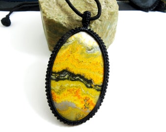 Bumblebee Jasper Smooth Cab Macrame Pendant Thread Pendant Gorgeous Handmade Gemstone Unisex Uses Jewelry Pendent shape Oval size 34x50 mm