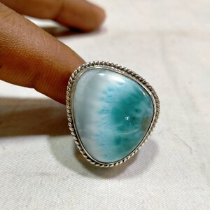 Triangle Larimar Statement Ring: 925 Sterling Silver (23x19 MM)