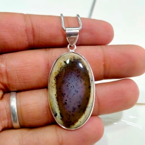 Handmade Oval Dendritic Agate 925 Sterling Silver Pendant (22x36 MM)