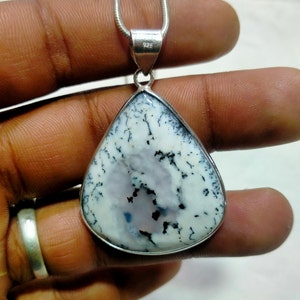 Teardrop Dendritic Agate Pendant: Handmade 925 Sterling Silver Necklace