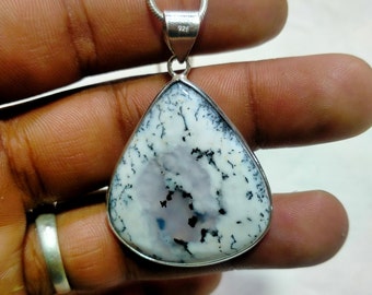 Ciondolo in agata dendritica naturale: collana fatta a mano in argento sterling 925