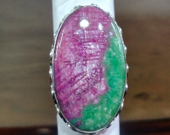 Natural Ruby Zoisite Statement Ring: 925 Sterling Silver (23x41 MM)