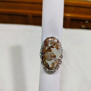 Oval Crazy Lace Agate Ring: Handmade Sterling Silver Jewelry (18x30 MM)