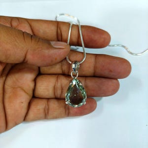 Teardrop Green Amethyst Pendant: Faceted Sterling Silver, Handmade (9x21mm, 6.50 Grams)
