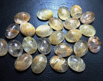 Golden Rutilated Quartz Cabochons, 10 Piece Oval Lot (12x16 mm)