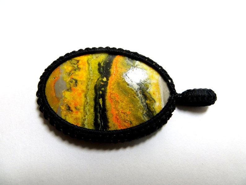 Bumblebee Jasper Smooth Cab Macrame Pendant Thread Pendant Gorgeous Handmade Gemstone Unisex Uses Jewelry Pendent shape Oval size 34x50 mm