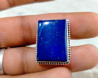 天然ラピスラズリリング：925スターリングシルバー、長方形（18×25mm）