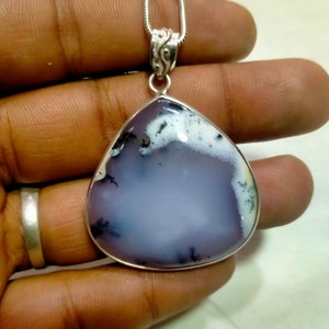 Teardrop Dendritic Agate 925 Sterling Silver Pendant Necklace