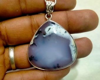 Natural Dendritic Agate 925 Sterling Silver Pendant Necklace