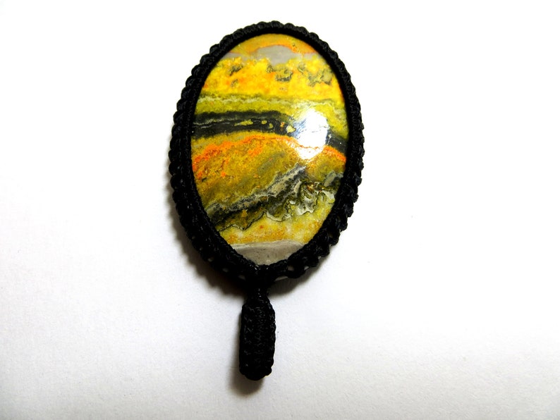 Bumblebee Jasper Smooth Cab Macrame Pendant Thread Pendant Gorgeous Handmade Gemstone Unisex Uses Jewelry Pendent shape Oval size 34x50 mm