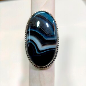 Oval Banded Agate Statement Ring: 925 Sterling Silver (21x38 MM)