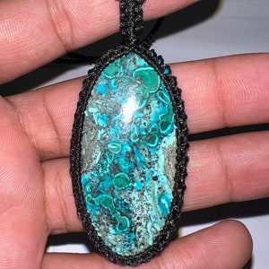 Natural Chrysocolla Malachite Macrame Pendant: Gemstone Healing Necklace