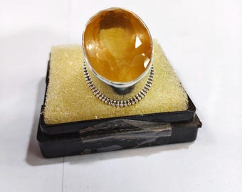 Natural Rutilated Quartz 925 Sterling Silver Ring (22x31 MM)