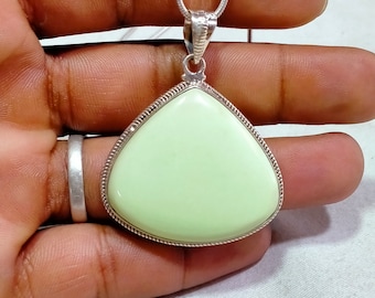 Lemon Chrysoprase Pendant: Handmade 925 Sterling Silver Necklace (37x33 MM)
