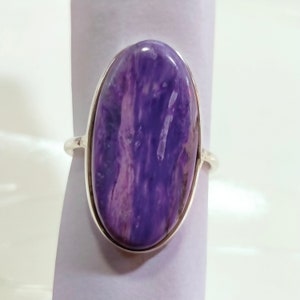 Oval Charoite Ring: 925 Sterling Silver Gemstone (15x27 MM)