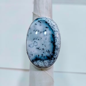 Oval Dendritic Agate Statement Ring: 925 Sterling Silver (26x39 MM)