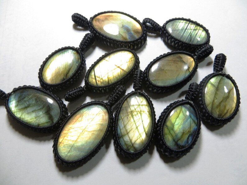 Labradorite Macrame pendant 10 Piece Lot Full Flashy Amazing Fire Good Quality Oval Shape Size 24X34 mmTo 29X44 mm Approx