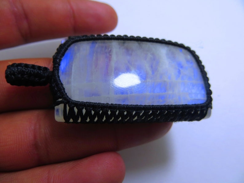 Rainbow Moonstone Macrame pendant Full Flashy Amazing Malty Fire Good Quality Rectangle Shape Size 30x52 mm