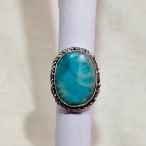 Oval Larimar Ring: Statement Sterling Silver Ring (17x23 MM)