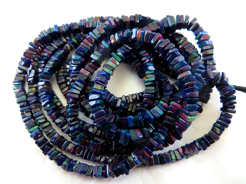 Black Ethiopian Opel 17 Inches Line 2 String 138.8 Caret good Quality Smooth polish Uncut Beads Size 4x6 mm