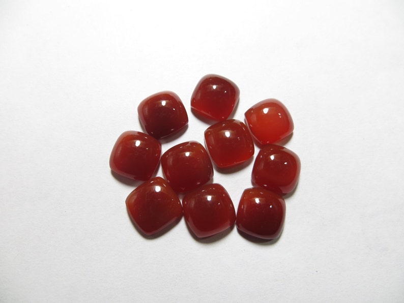 Chalcedony Cabochon 10 Piece Lot Red Color AAAA Quality Cushion Shape Size 10X10 mm