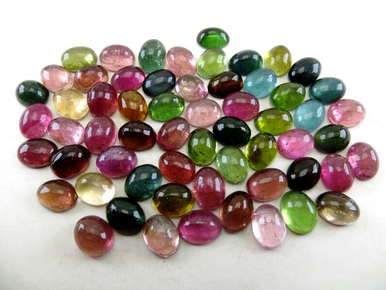 Natural Tourmaline Gemstone Lot: 50 Oval Smooth Cab Stones (7x9 mm) image 3