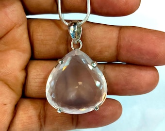 Natural Rose Quartz 925 Sterling Silver Heart Pendant Size 27x29  MM