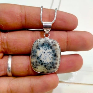 Dendritic Agate / 925 Sterling Silver Pendant / Dendritic Agate Pendant /Gift For Her / Handmade Necklace / Shape Bagged / Size 24x28 MM