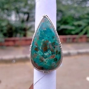 Teardrop Azurite Statement Ring: 925 Sterling Silver (43x23 MM)