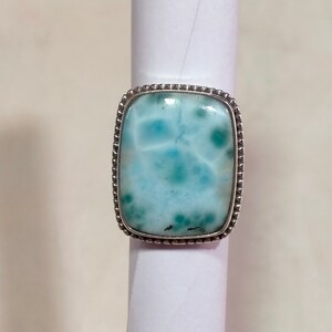Natural Larimar Sterling Silver Ring - Bagged Statement Ring (19x24 MM)