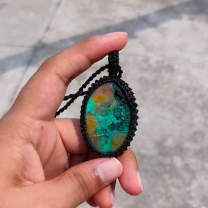 Chrysocolla Gemstone Pendant Necklace: Handmade Macrame Wrapped Jewelry