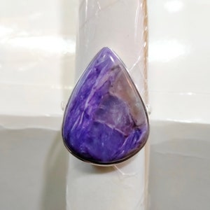 Bague en forme de goutte de charoite : argent sterling 925, pierres précieuses (21 x 28 mm)
