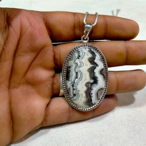 Zebra Jasper Pendant: Oval Sterling Silver Jewelry (28x43 MM)