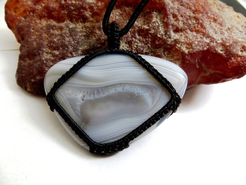Botswana Agate Smooth Cab Macrame Pendant Thread Pendant Gorgeous Handmade Gemstone Uses Jewelry Pendent shape Pear Size 41x49 mm