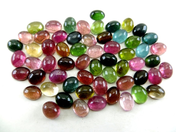 Natural Tourmaline Gemstone Lot: 50 Oval Smooth Cab Stones (7x9 mm)