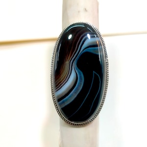 Oval Banded Agate Statement Ring: 925 Sterling Silver (22x42 MM)