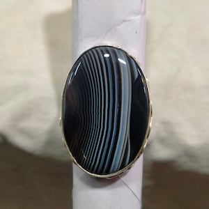Oval Banded Agate Statement Ring: 925 Sterling Silver (34x23 MM)