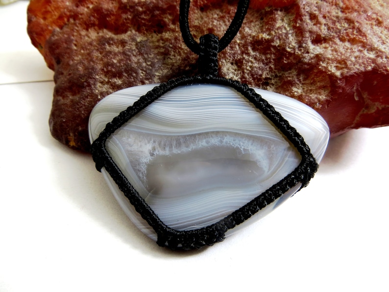 Botswana Agate Smooth Cab Macrame Pendant Thread Pendant Gorgeous Handmade Gemstone Uses Jewelry Pendent shape Pear Size 41x49 mm