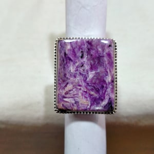 Charoite Ring: Natural Gemstone, 925 Sterling Silver (25x31 MM)