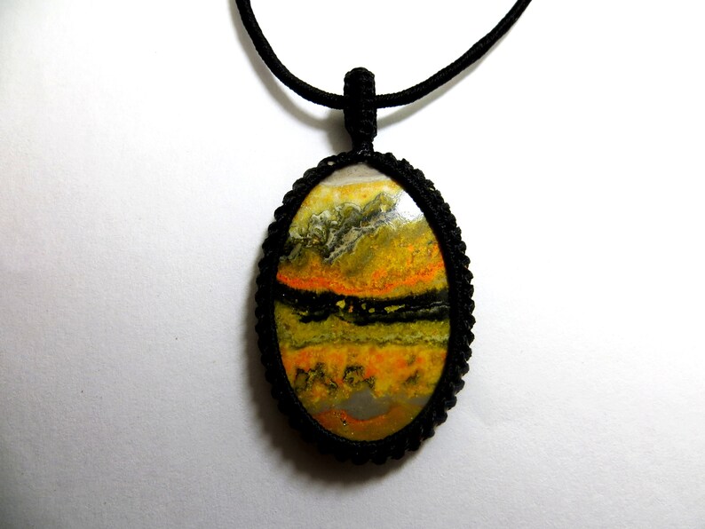 Bumblebee Jasper Smooth Cab Macrame Pendant Thread Pendant Gorgeous Handmade Gemstone Unisex Uses Jewelry Pendent shape Oval size 34x50 mm