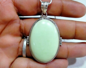Lemon Chrysoprase Pendant: Handmade 925 Sterling Silver Necklace (27x40 MM)