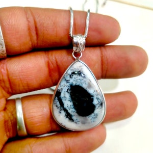 Handmade Teardrop Dendritic Agate 925 Sterling Silver Pendant (26x35 MM)