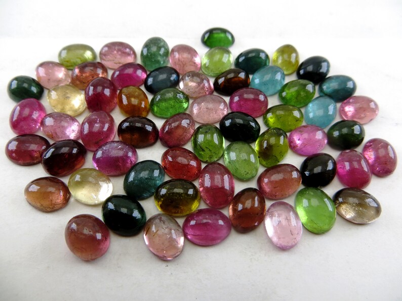 Natural Tourmaline Gemstone Lot: 50 Oval Smooth Cab Stones (7x9 mm) image 5