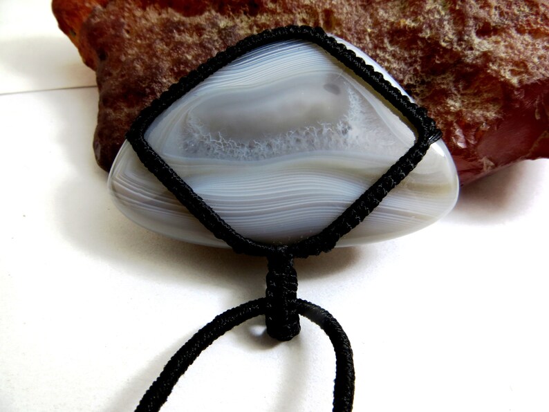 Botswana Agate Smooth Cab Macrame Pendant Thread Pendant Gorgeous Handmade Gemstone Uses Jewelry Pendent shape Pear Size 41x49 mm