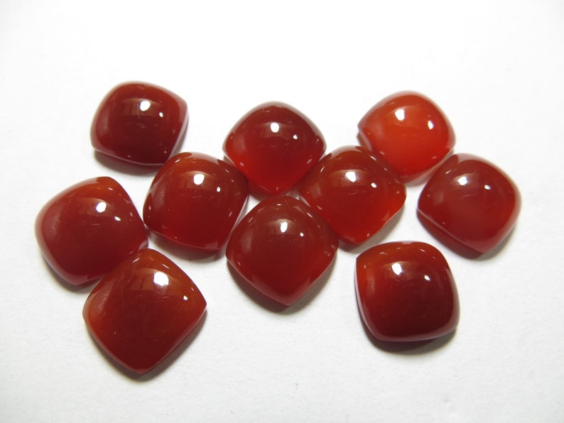 Chalcedony Cabochon 10 Piece Lot Red Color AAAA Quality Cushion Shape Size 10X10 mm