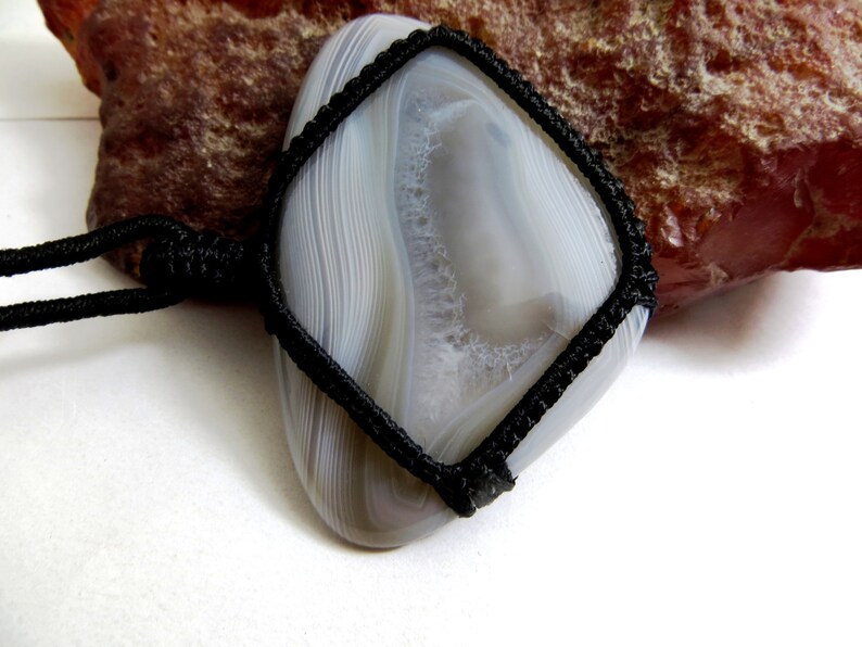 Botswana Agate Smooth Cab Macrame Pendant Thread Pendant Gorgeous Handmade Gemstone Uses Jewelry Pendent shape Pear Size 41x49 mm