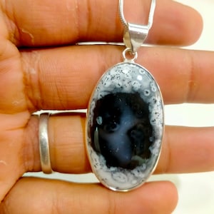 Dendritic Agate / 925 Sterling Silver Pendant / Dendritic Agate Pendant /Gift For Her / Handmade Necklace / Shape Oval / Size 24x40 MM