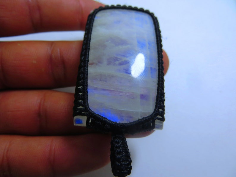 Rainbow Moonstone Macrame pendant Full Flashy Amazing Malty Fire Good Quality Rectangle Shape Size 30x52 mm